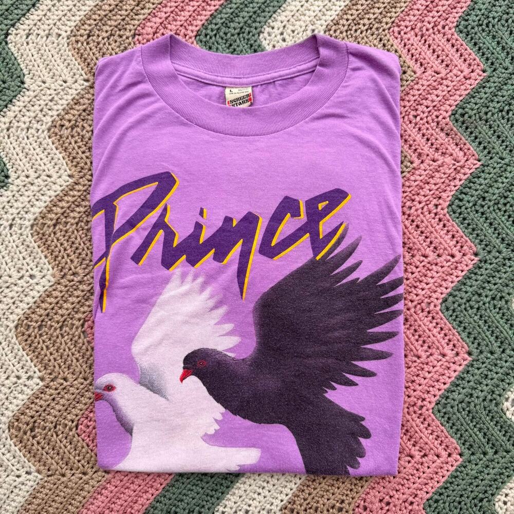 Vtg 1984 Prince Purple Rain Tour Shirt L Screen Stars Single Stitch Doves 1985